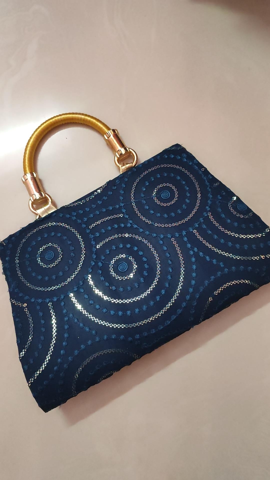 Navy Blue Georgette Lehanga With Purse