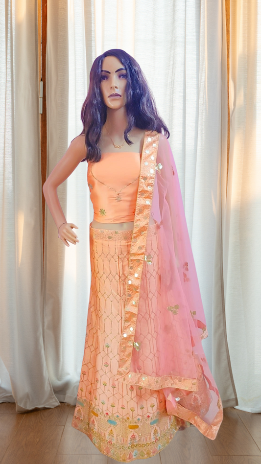 Peach Orange Bridal Lehenga