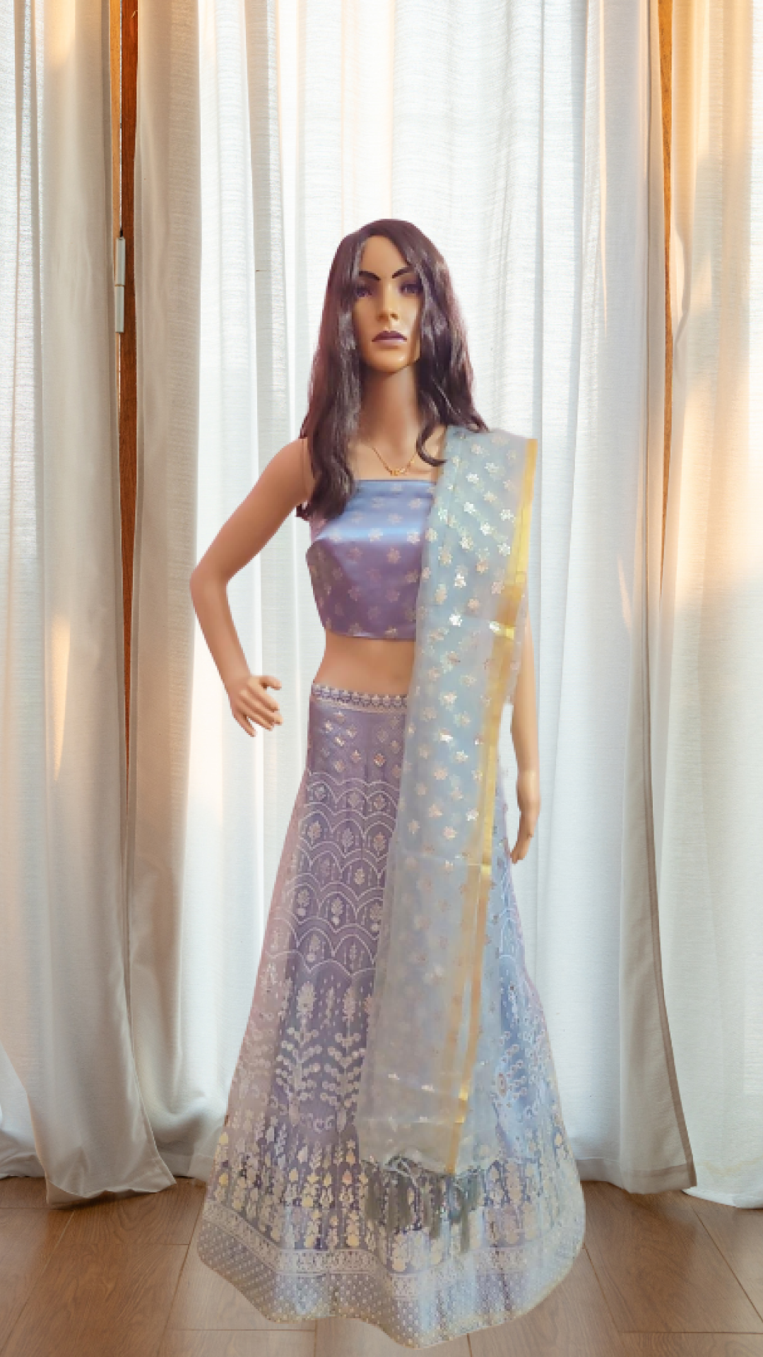 Blue Organza Lehenga