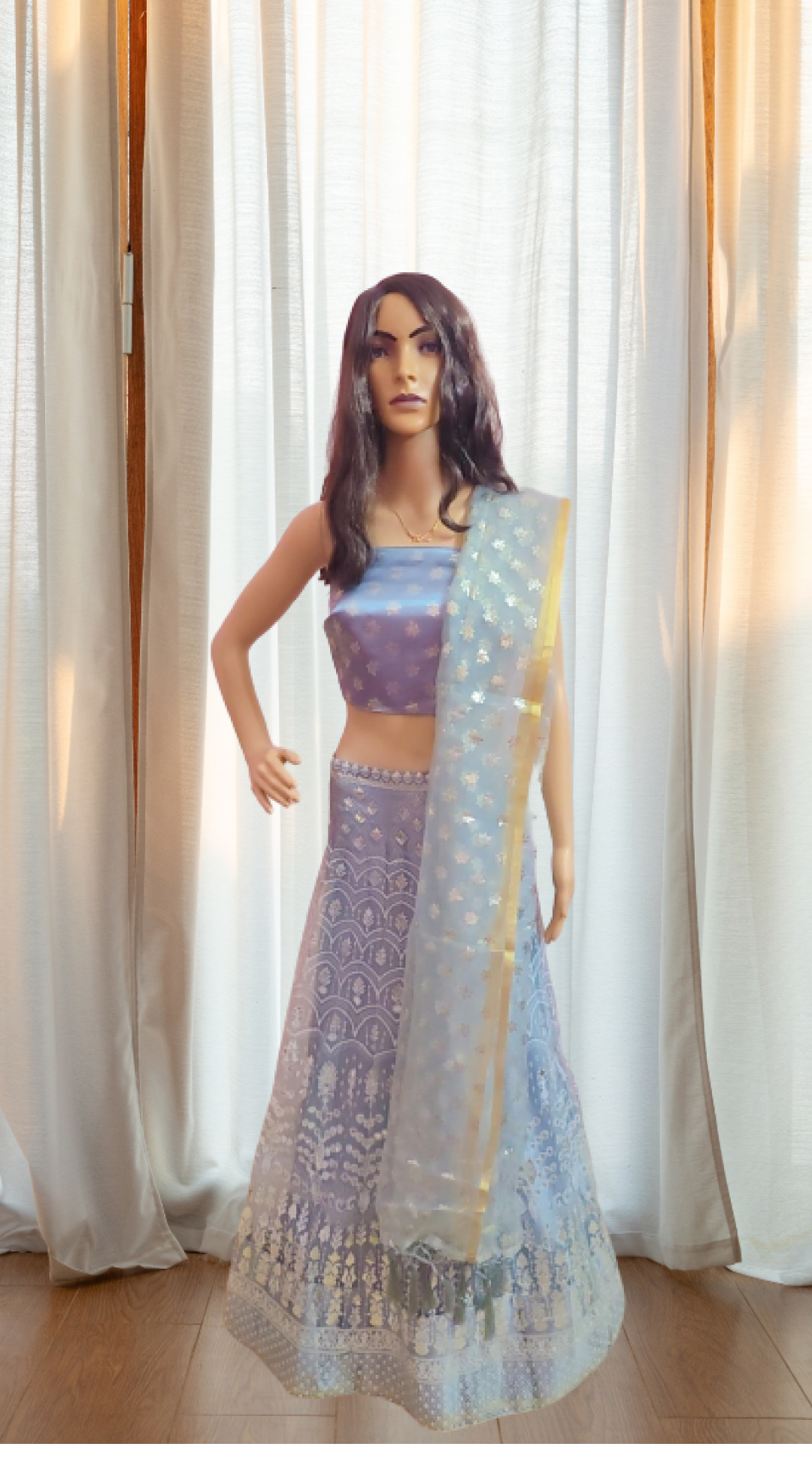 Blue Organza Lehenga