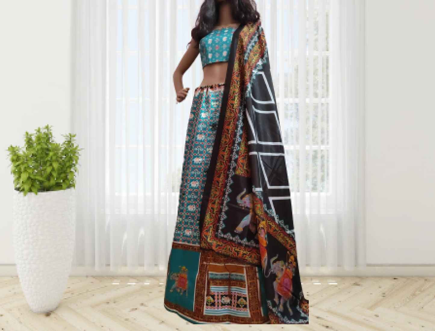 Patola silk digital printed lehanga -  Turquoise