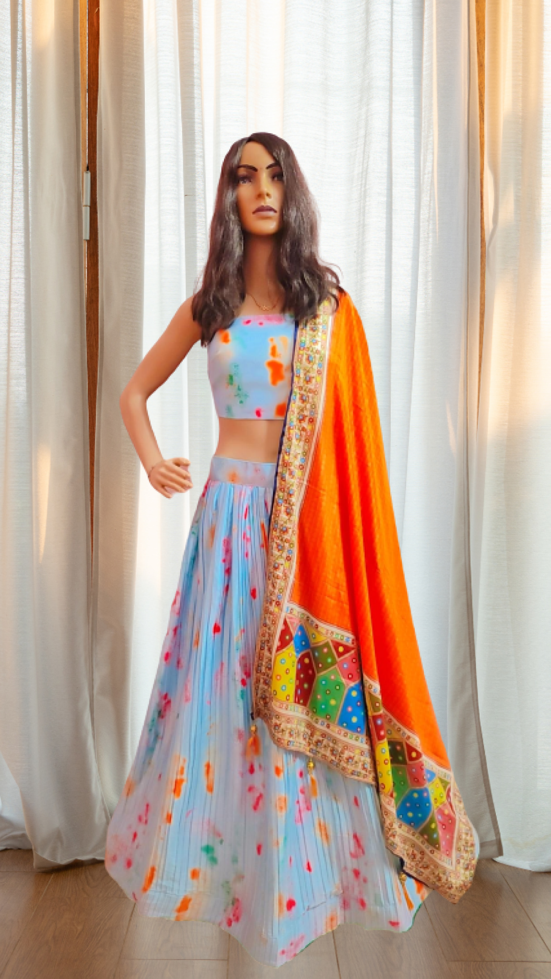 Aaina - The Blue Digital Print silk Lehenga