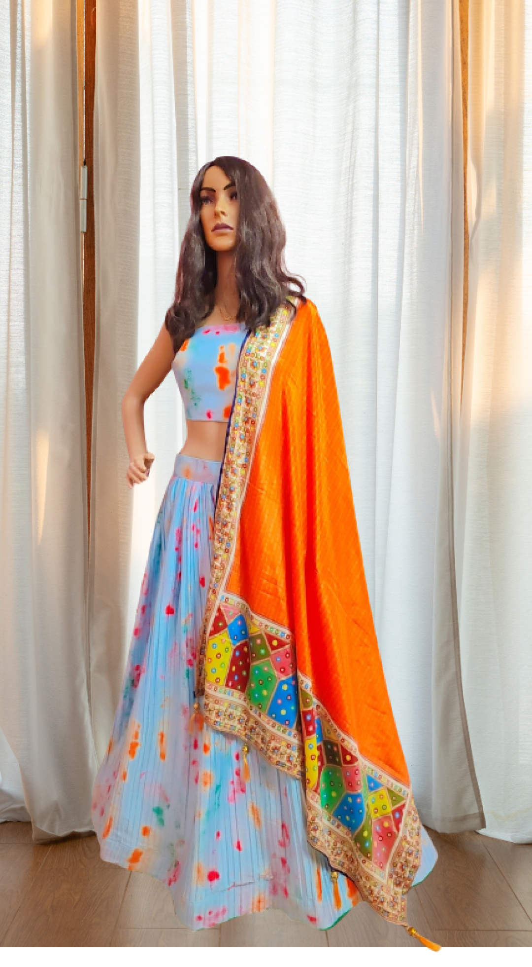 Aaina - The Blue Digital Print silk Lehenga