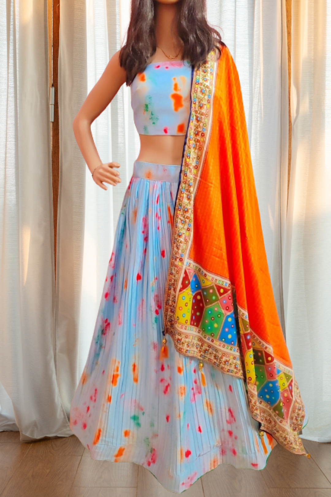 Aaina - The Blue Digital Print silk Lehenga