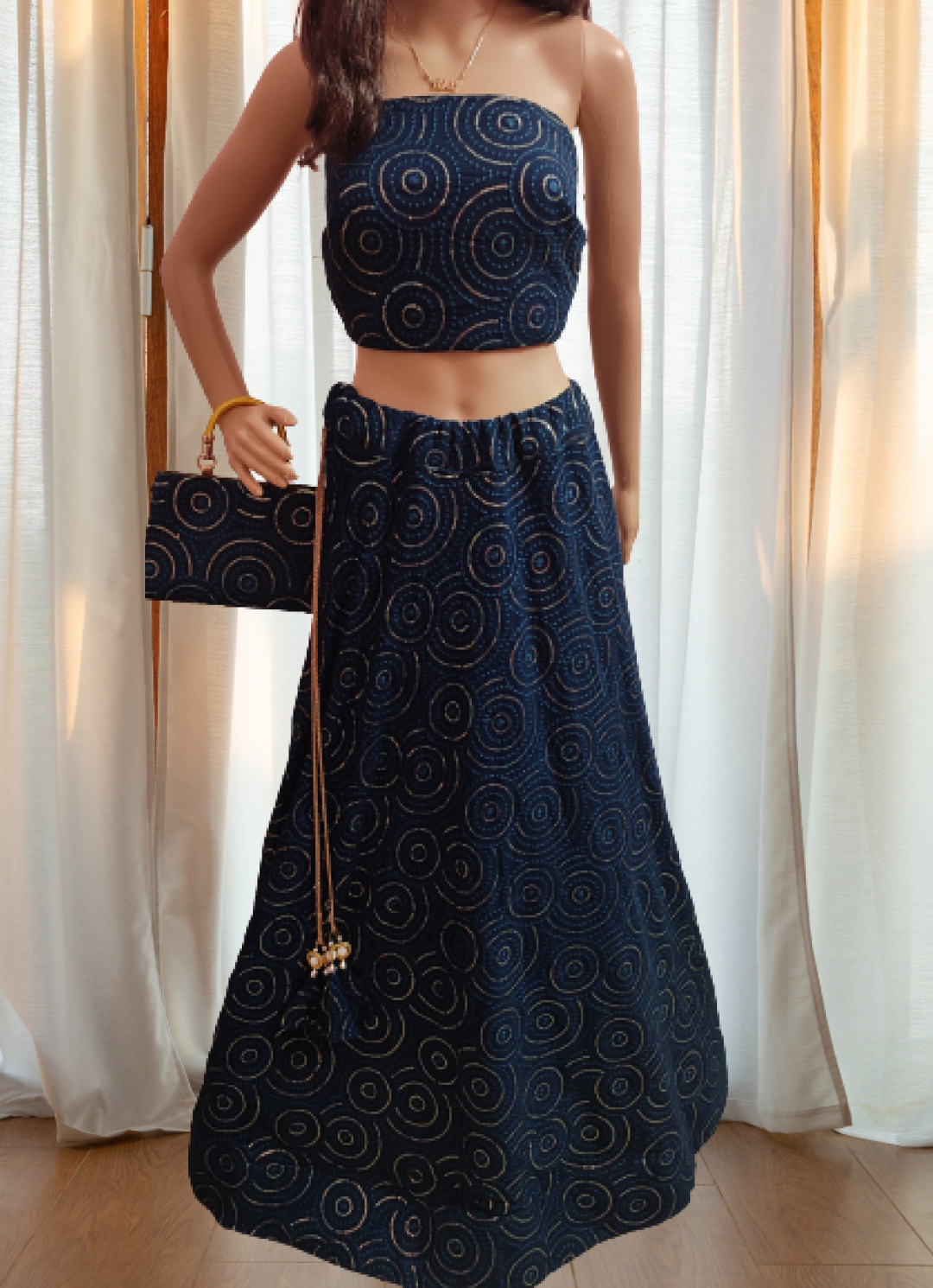 Navy Blue Georgette Lehanga With Purse